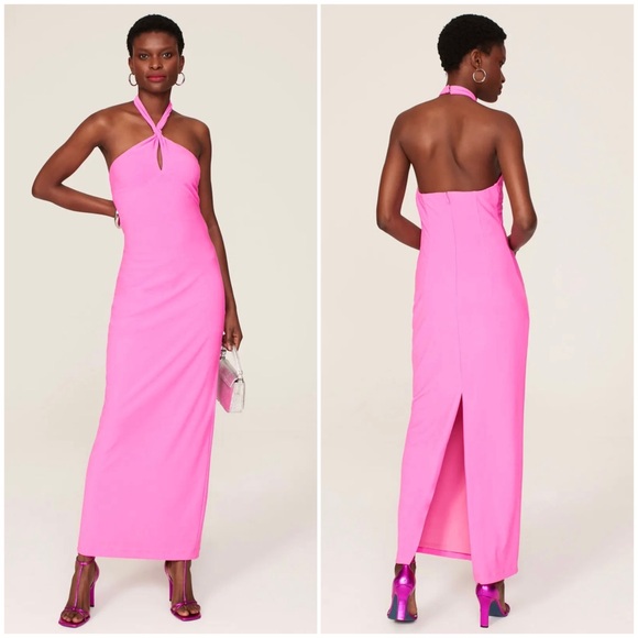 One33 Social Hot Pink Pin Twist Sleeveless Halter Gown Size 0 - Picture 1 of 8
